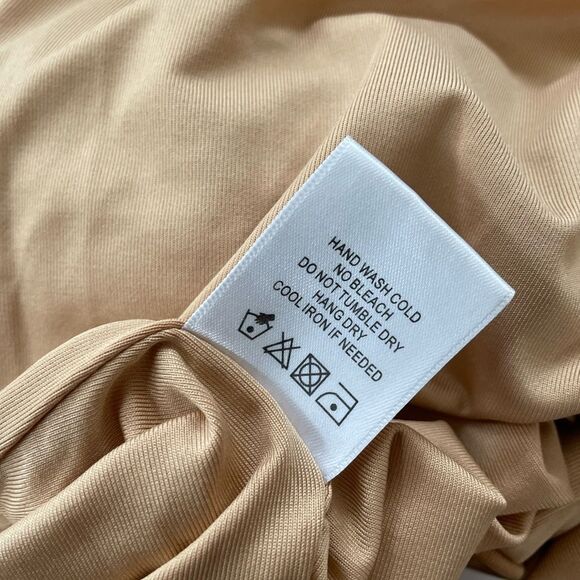 NWT Lovers + Friends KiKi Maxi Dress Tan Super Stretchy Ruched M - Picture 9 of 11